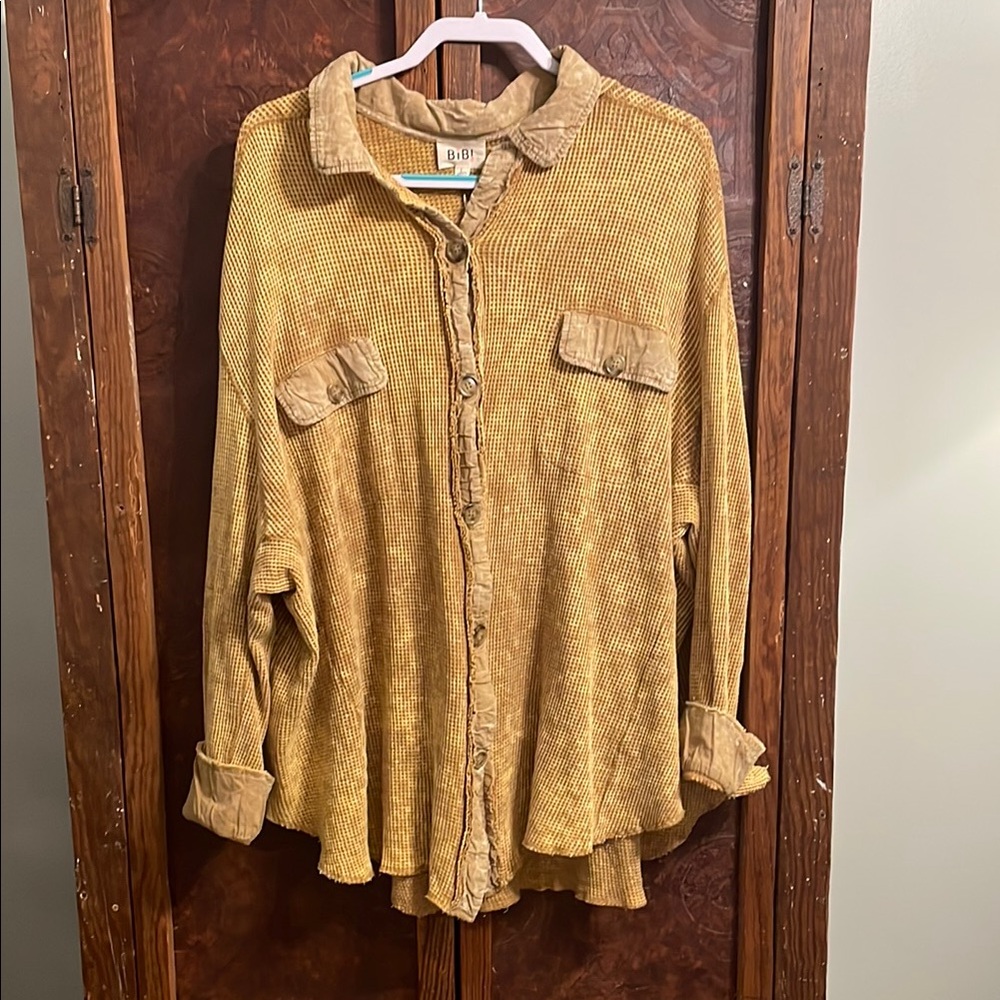 BiBi Mustard Textured Button-Up Shirt